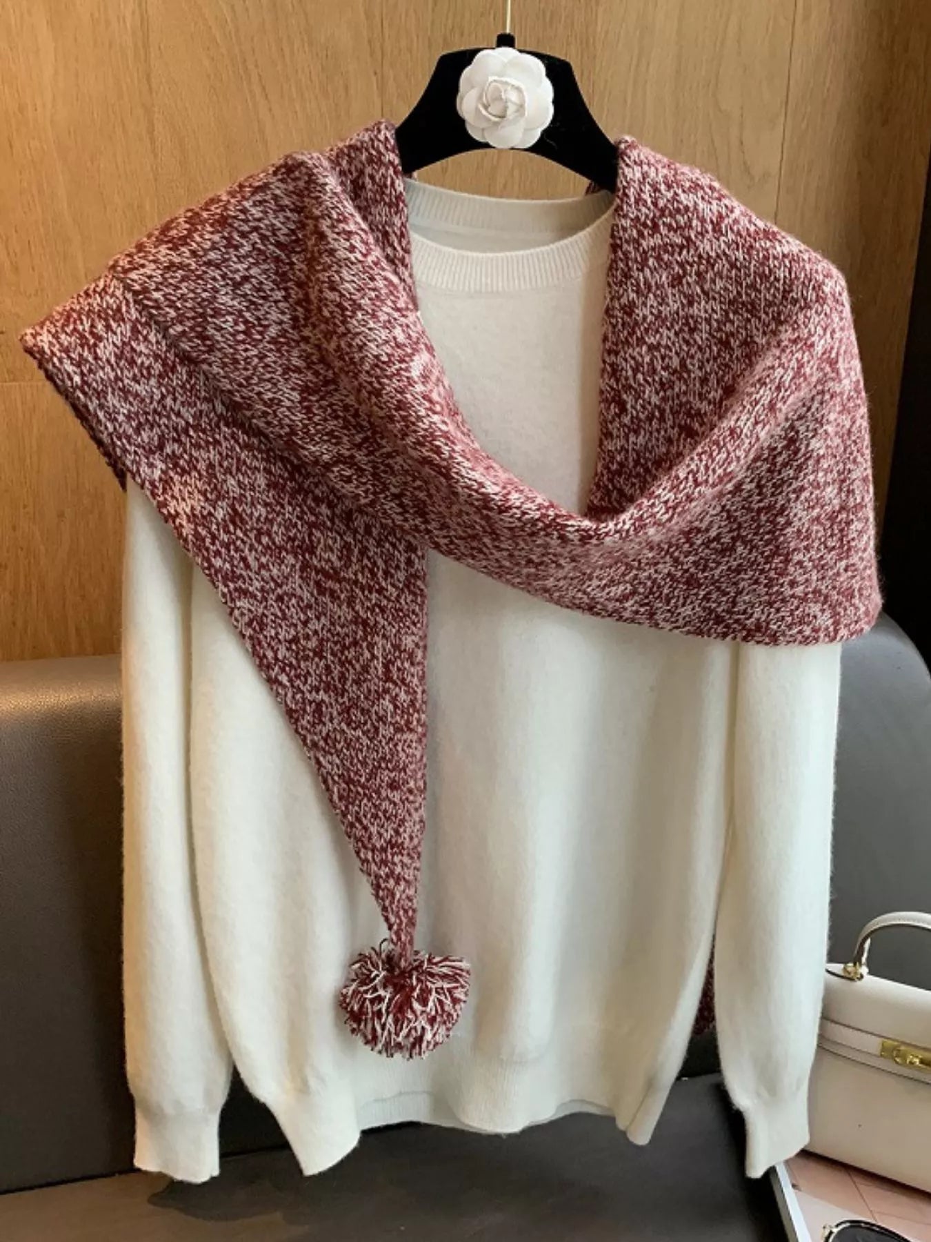100% Wool Pom-Pom Knitted Scarf