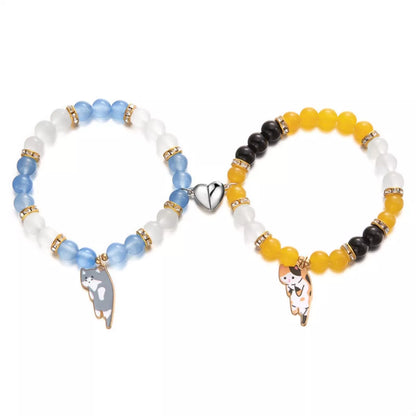 2 Piece Beaded Cat Charm Bracelet