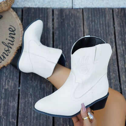 Point Toe Block Heels Boots