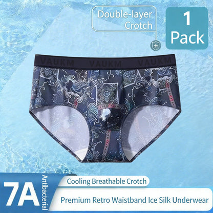 New Chinese Style Men's Ice Silk Underwear Men's Boxer Briefs Breathable Large Size Antibacterial Printed Boxer Shorts Manufacturer Wholesale