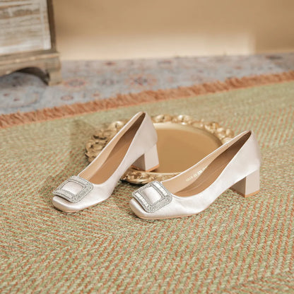 Square Toe Block Heels Pumps