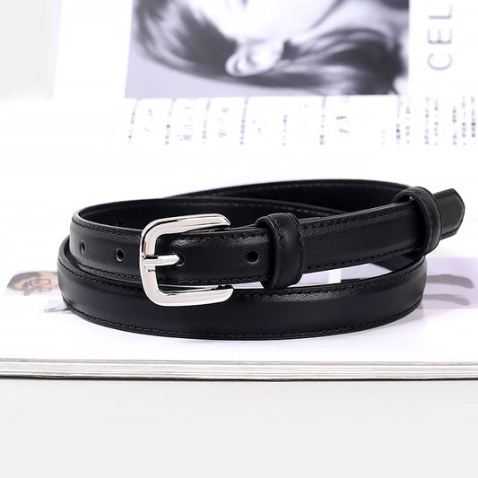Classic Leather Skinny Belt with Silver Buckle