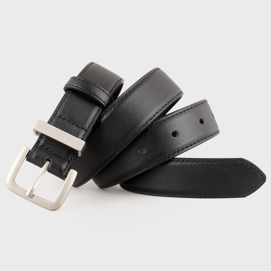 Classic Leather Belt with Silver Buckle