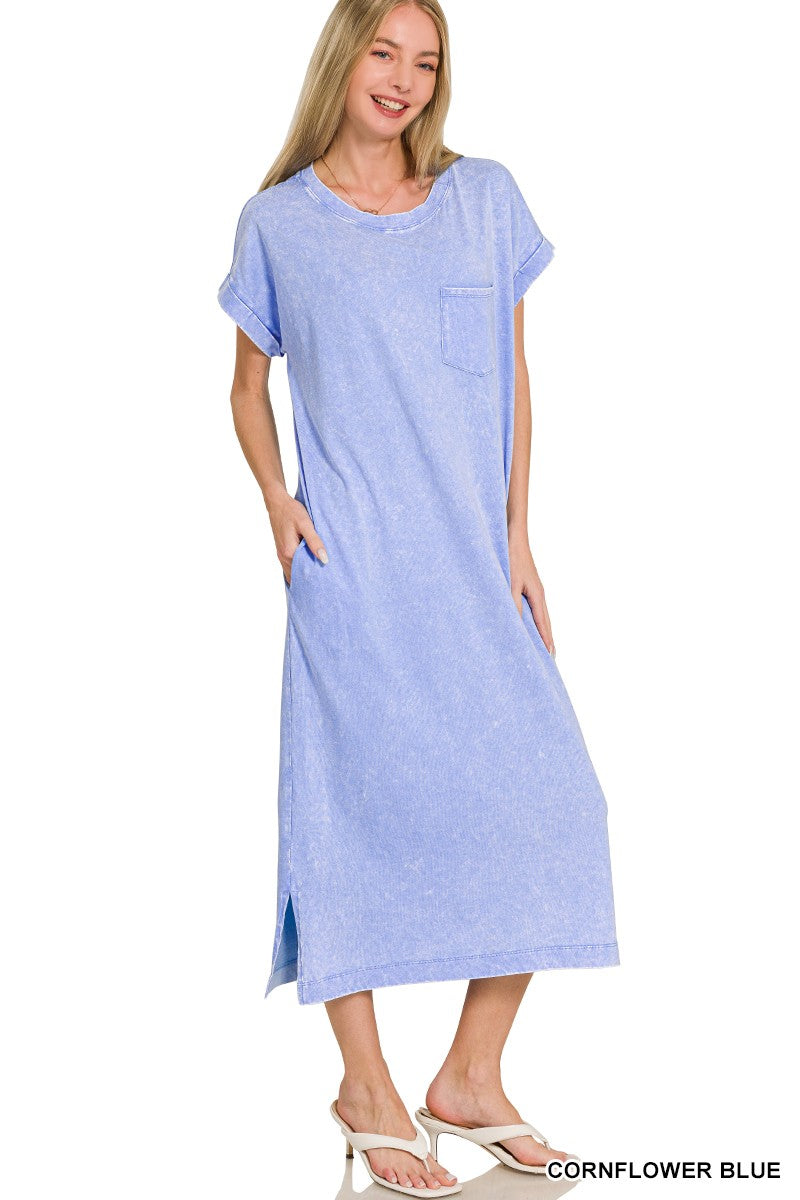 Zenana Washed Exposed Seam Short Sleeve T-Shirt Dress