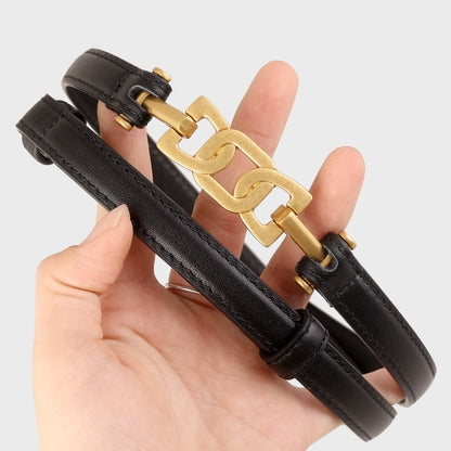 Gold Buckle Skinny Leather Belt