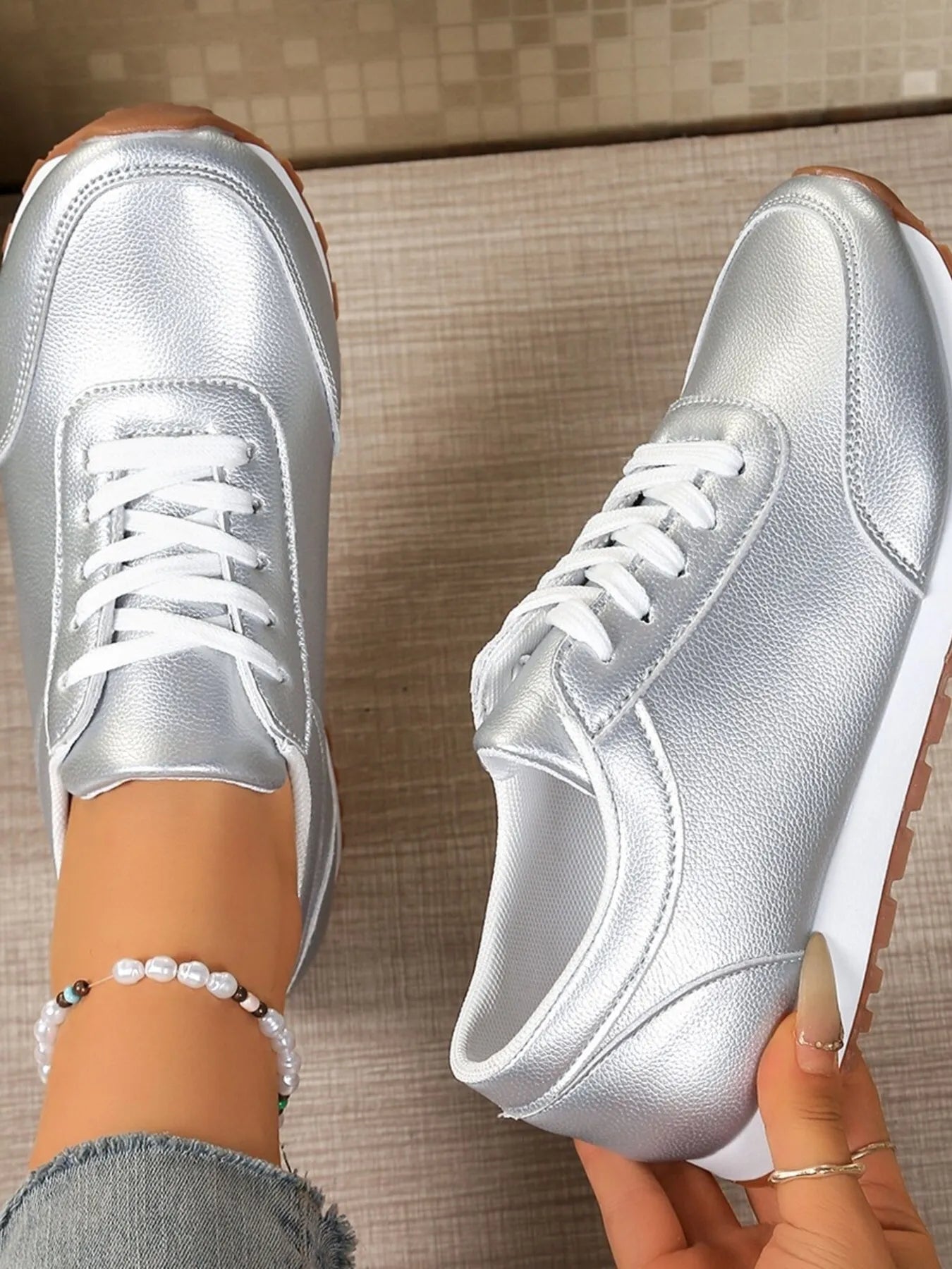 Round Toe Lace-Up Sneakers