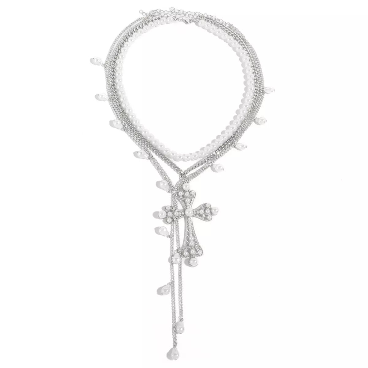 Pearl Cross Pendant Necklace 3 Piece Set