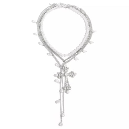 Pearl Cross Pendant Necklace 3 Piece Set