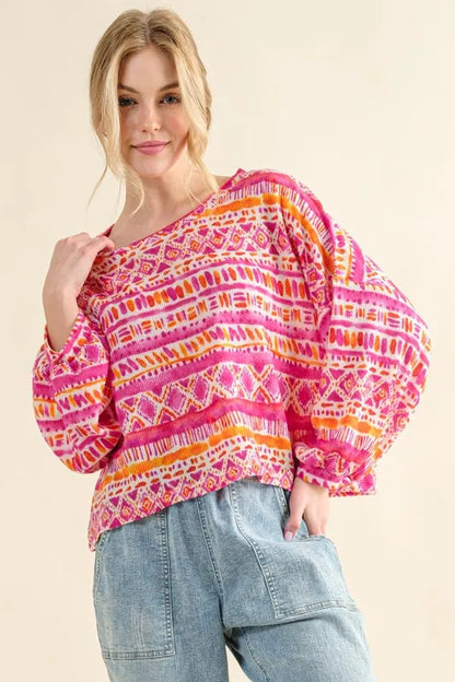 And The Why Cozy Textured Printed Casual Top