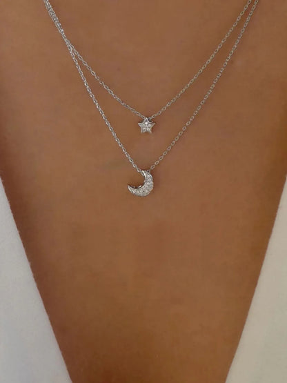 Double Layered Star and Moon Pendant Necklace