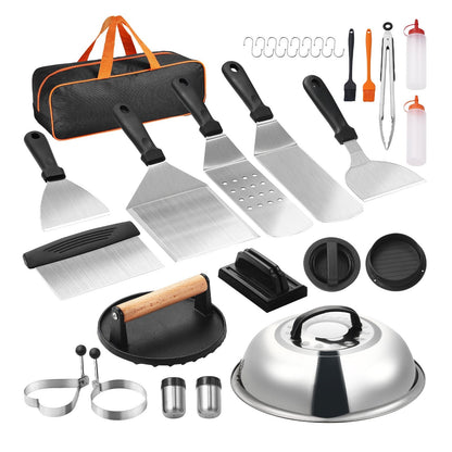 28PCS Griddle Accessories Kit Flat Top Grill Spatula BBQ Tools Stainless Steel