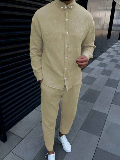 Men's Button Down Long Sleeve Shirt and Pants Set