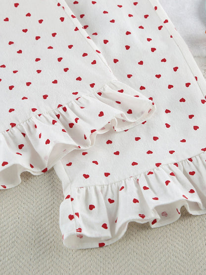 Heart Print Long Sleeve Top and Pants Lounge Set