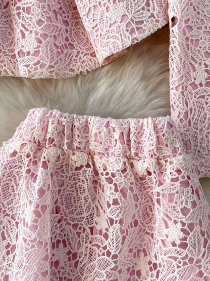 Lace Button Up Top and Skirt Set