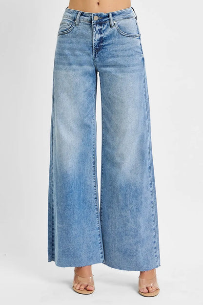 RISEN Full Size Tummy Control High Rise Ankle Palazzo Jeans Plus Size