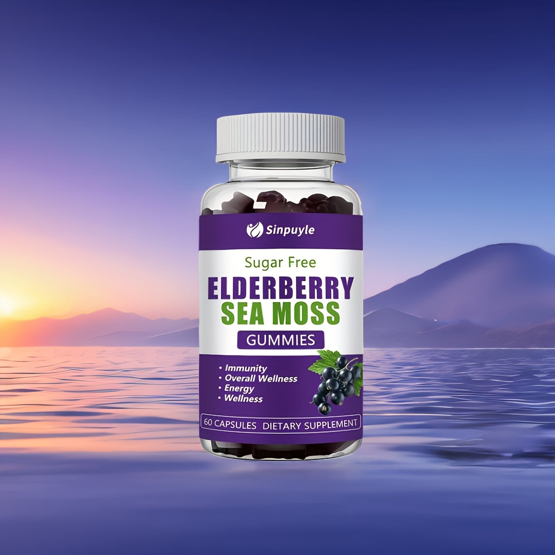 Sugar Free Elderberry Sea Moss Gummies - Immune Support, Daily Wellness & Energy Boost Supplement, 60 Count