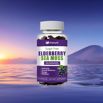 Sugar Free Elderberry Sea Moss Gummies - Immune Support, Daily Wellness & Energy Boost Supplement, 60 Count