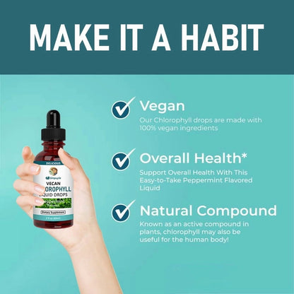 Vegan Chlorophyll Liquid Drops, Peppermint Flavored, Supports Detox And Fresh Breath, 60ml