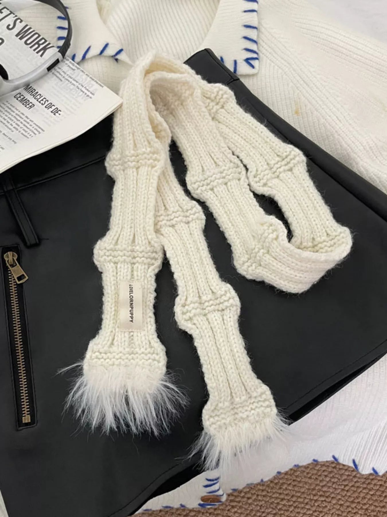Knitted Plush Trim Scarf
