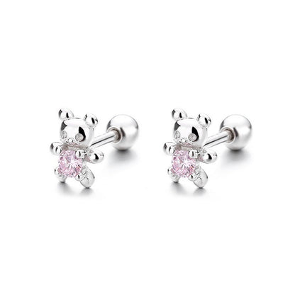 925 Sterling Silver Bear Stud Earrings