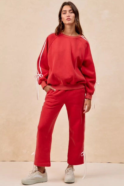 BiBi Side Lined Bow Details Fleece Sweatshirt