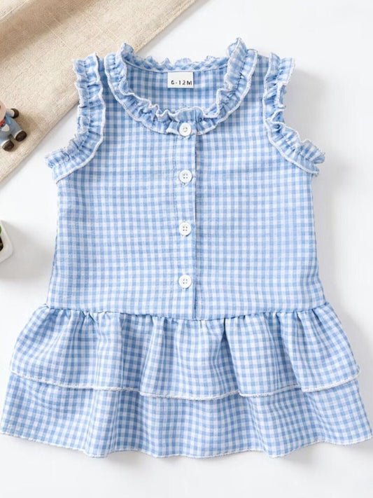 Children's Ruffled Gingham Sleeveless Dress