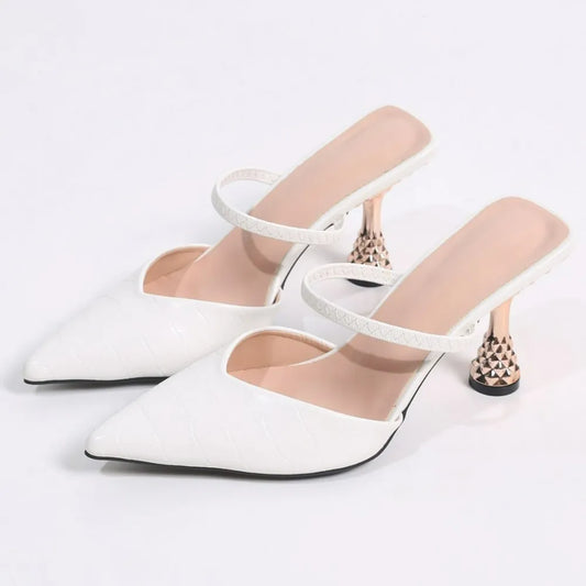 Textured Point Toe Mid Heel Pumps