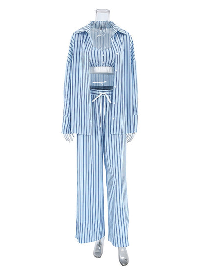 Striped Cami & Shirt and Pants Lounge Set