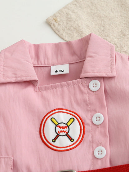 Children's Baseball Embroidered Short Sleeve Dress
