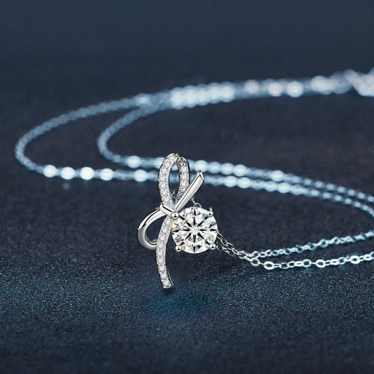 1 Carat Moissanite 925 Sterling Silver Bowknot Necklace