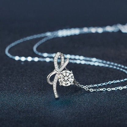 1 Carat Moissanite 925 Sterling Silver Bowknot Necklace