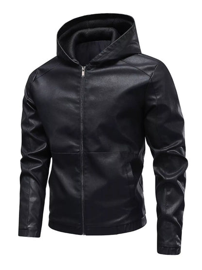 Men's Hooded Faux Leather Moto Jacket