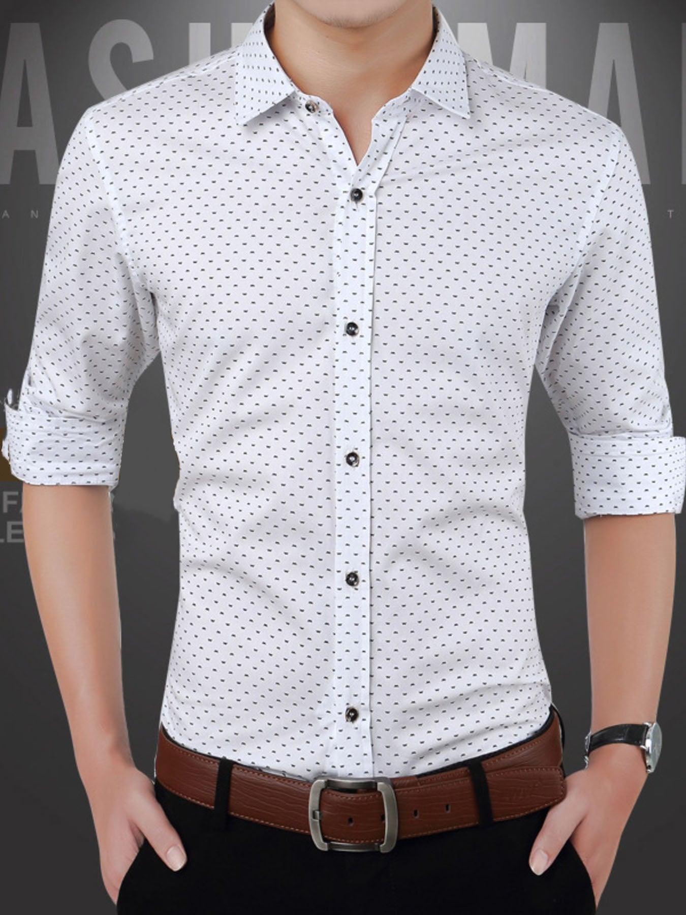Men's Plus Size Slim Fit Dotted Pattern Shirt
