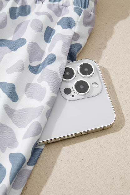 Camouflage Print Lapel Shirt Drawstring 2pcs Short Pajama Set