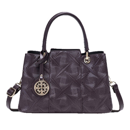 Embossed Pattern Leather Top Handle Handbag