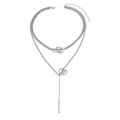 Double Layered Chain Y-Shaped Pendant Necklace
