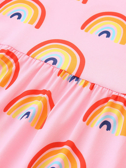 Children's Rainbow Print Short Sleeve Casual Dress