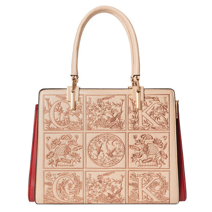 Embroidered Leather Top Handle Handbag