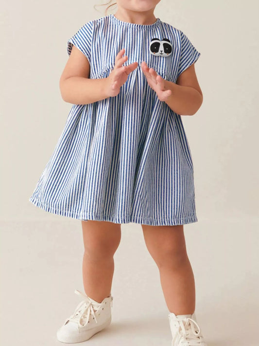 Children's Striped Panda Applique Casual Dress