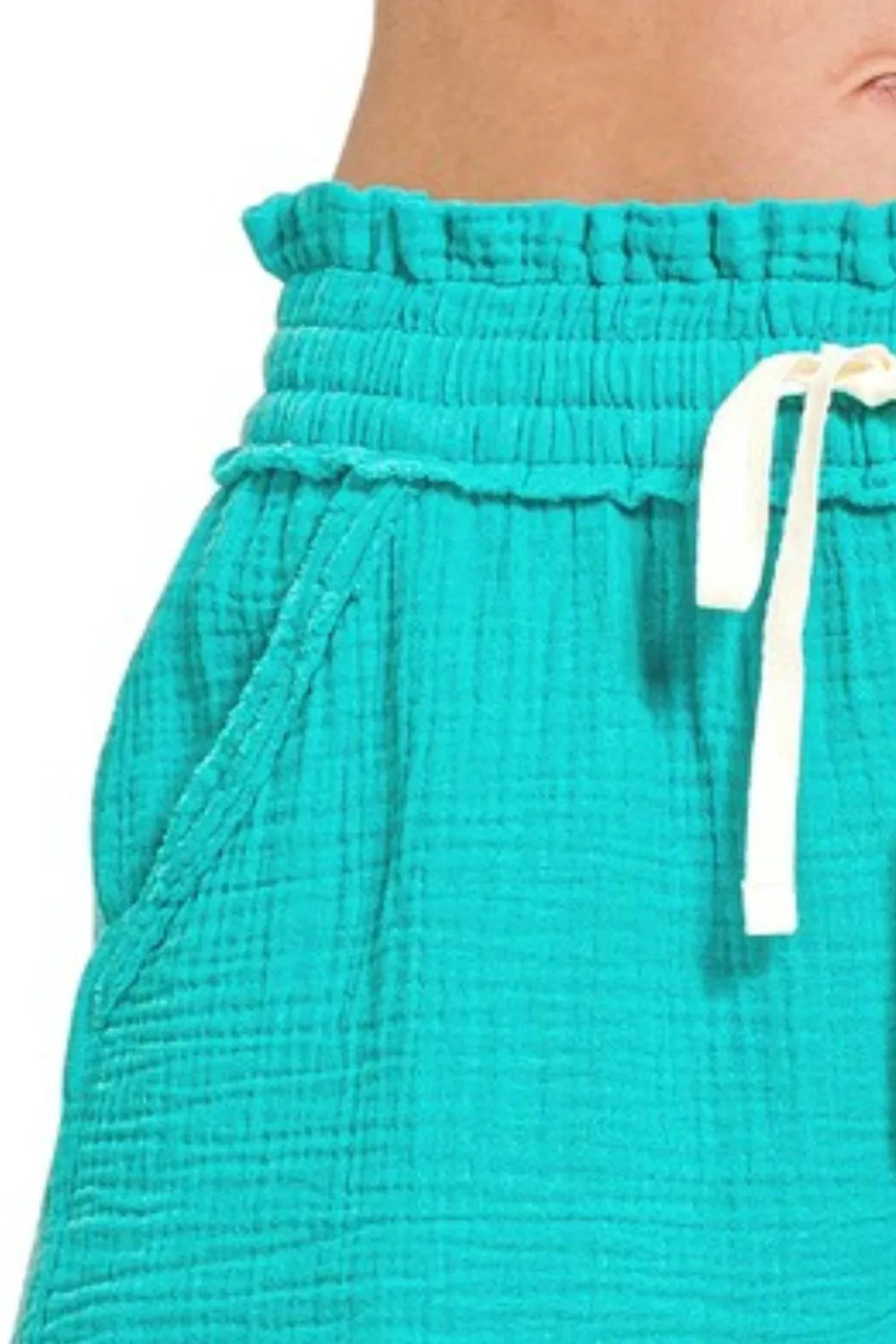 Zenana Double Gauze Elasticband Drawstring Waist Shorts