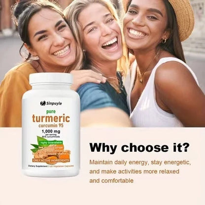 Pure Turmeric Curcumin 1000mg 120 Capsules With Ginger Black Pepper And Vitamin C For Joint Health