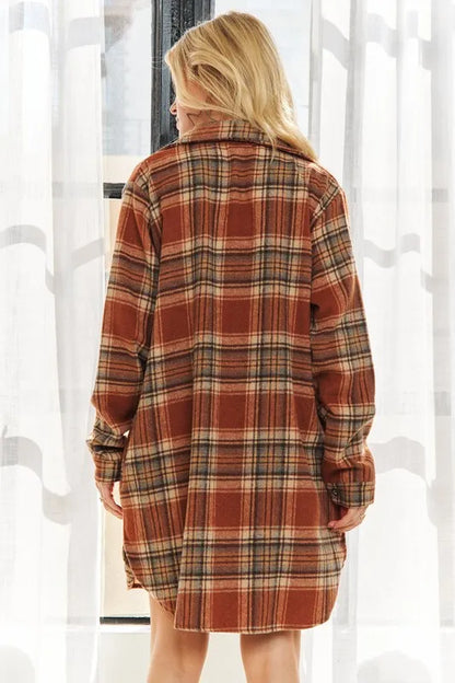 ADORA Full Size Button Down Flannel Shacket Plus Size