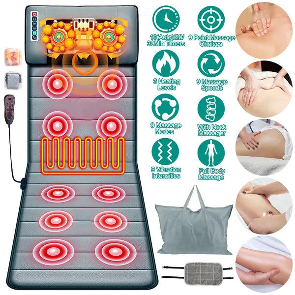 Full Body Massage Mat With Neck Kneading Massager - 10 Targeted Points & 3-Level Lumbar Heating, 9 Vibration Modes&9 Speeds, 20-Node Neck Massage -Heating & 3 Modes, 10-30min Smart Timer, Anti-Slip B