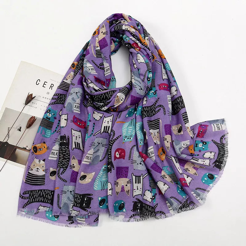 Cat Print Lightweight Scarf