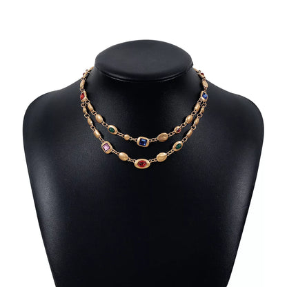 Vintage Multi-Gemstone Double Layered Necklace
