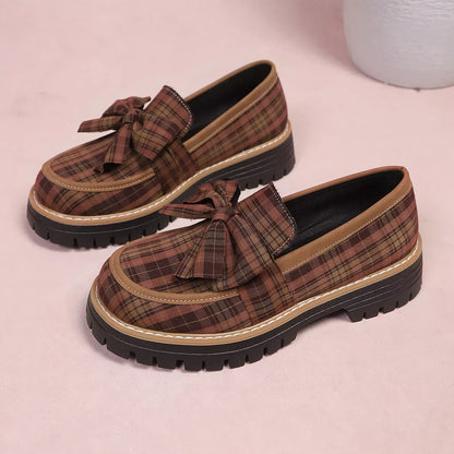 Plaid Bow Decor Chunky Loafers