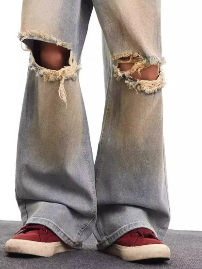 Men's Full Size Distressed Wide Leg Jeans Plus Size