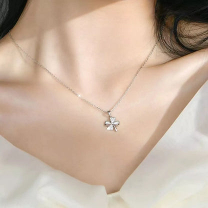 925 Sterling Silver Zircon Clover Pendant Necklace