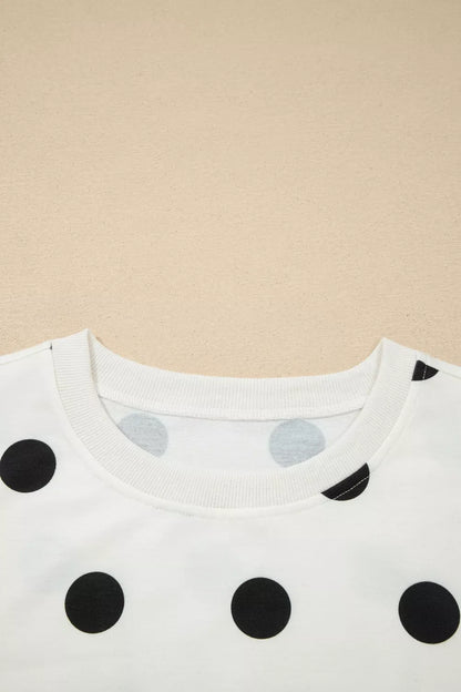 Ribbed Trim Polka Dot Print Tank Split Mini Skort 2pcs Set