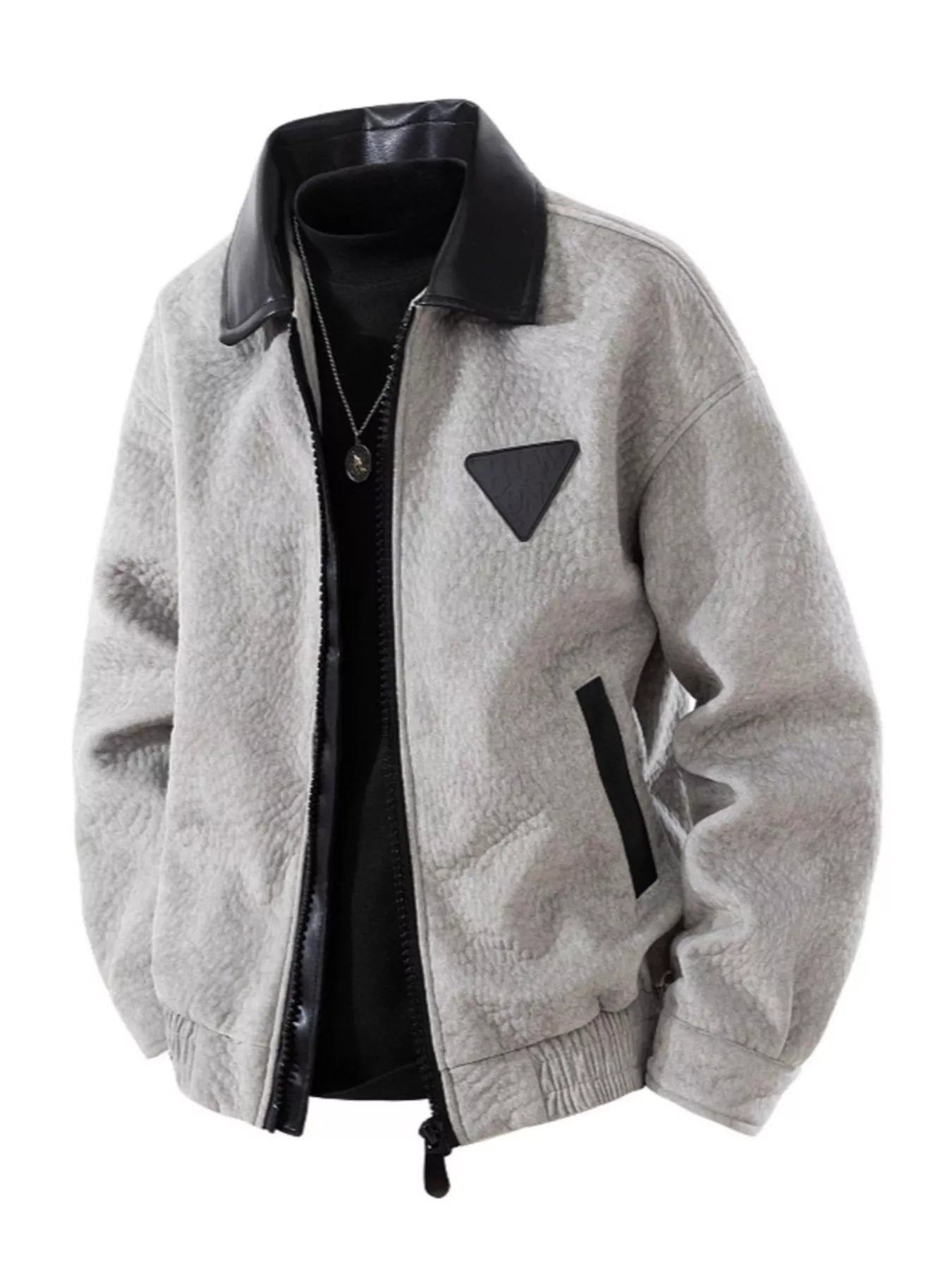 Men's Plus Size Leather Trimmed Zip Up Jacket